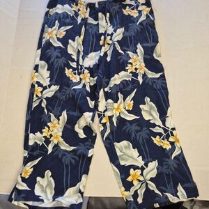 Island Traders Floral Size Med Pants , 100% Rayon, Blue with Flowers,